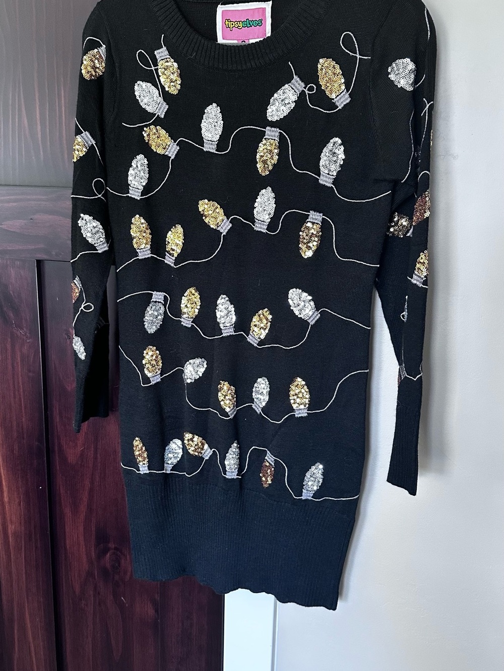 Tipsy Elves Black Sweater with Gold and Silver Sequin Light Bulbs